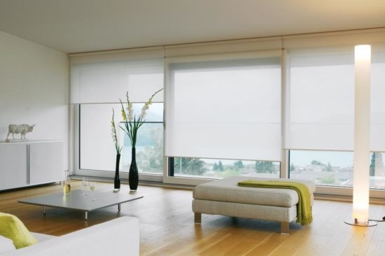 Bespoke roller blinds, living room