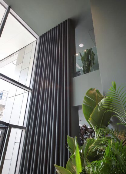 Bespoke triple height wave curtains, Shoreditch